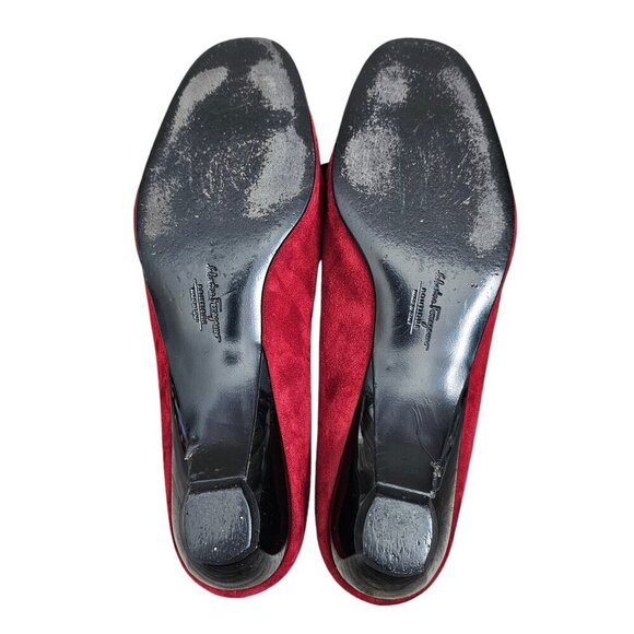 Salvatore Ferragamo Made in Italy Red Suede Bow Slip On Mules - Picture 10 of 14